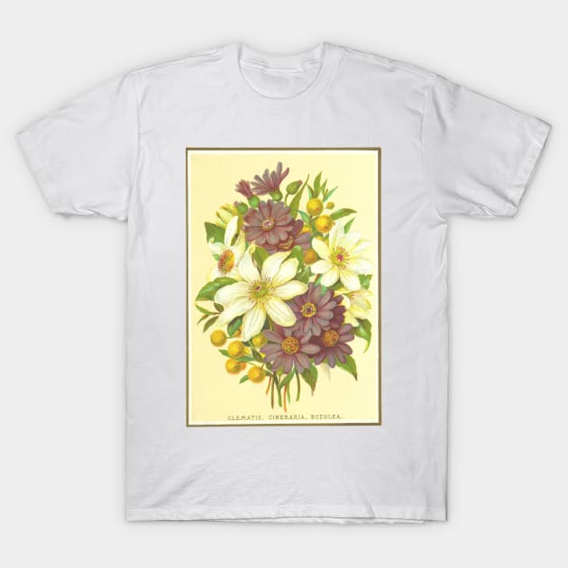 Clematis, Cineraria, Buddlea T-Shirt by Seventy Seven